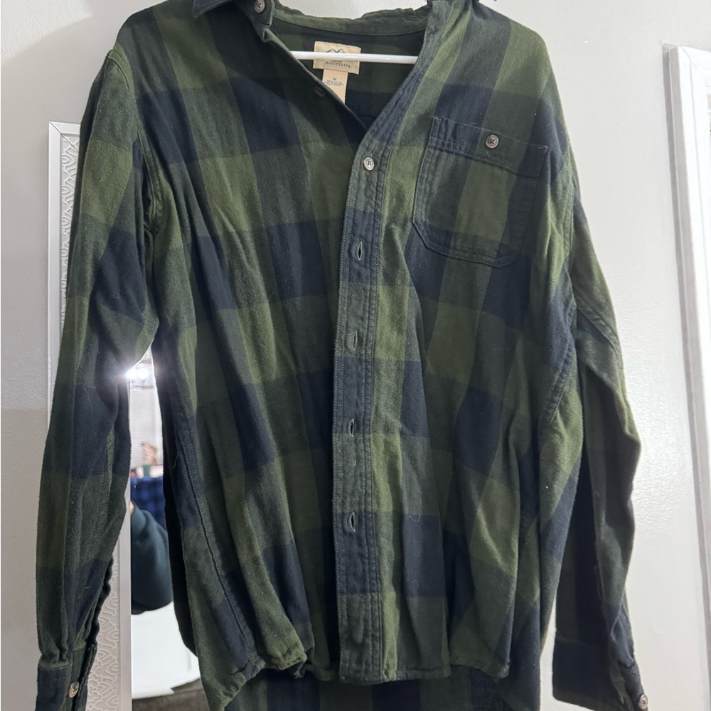 Green and Blue Plaid Button-Up Shirt